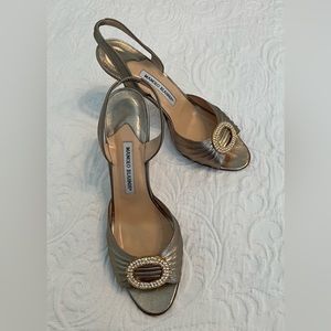 Elegant Manolo Blahnik Slingback with Crystal Embellished Buckle